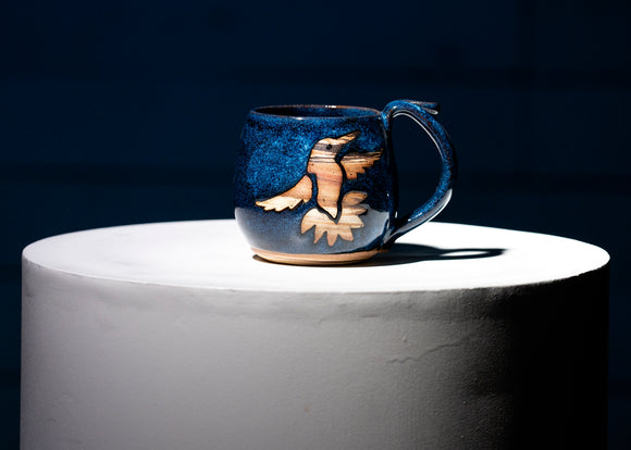 Cobalt Blue Stoneware Hummingbird Mug