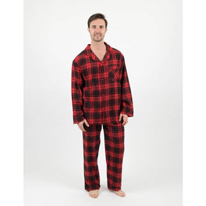 Mens Flannel Plaid Print Pajamas - Red/Black