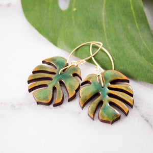 Monstera Leaf Wood + Resin Earrings