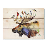 Moose and Birds Wood Print