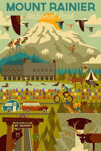 Mount Rainier National Park, Washington - Geometric National Park Series [12x18 Print]