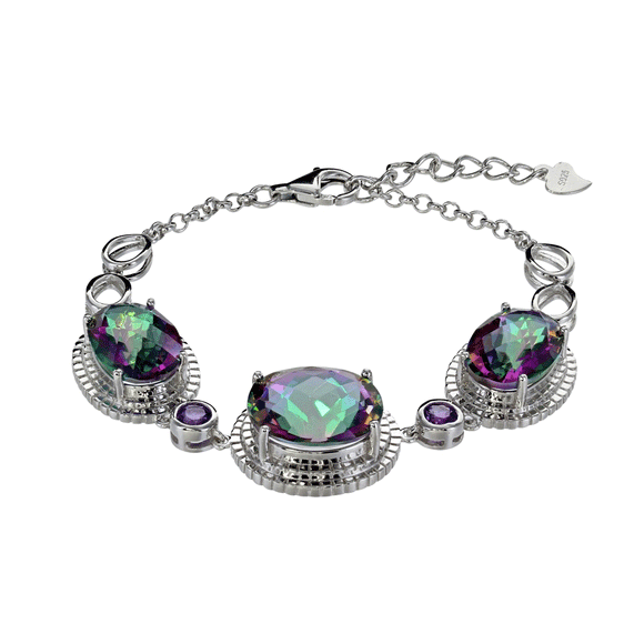 Mystic Quartz Silver Bracelet GM7 Purple/Green/Pink