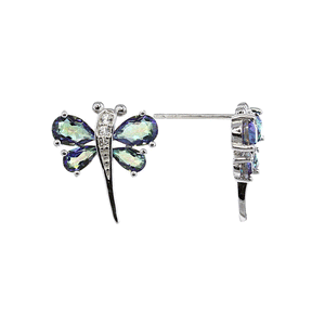 Mystic Quartz Dragonfly Earrings in Sterling Silver with White Topaz Detail  Blue / Green / Pink, Color