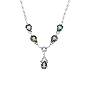Mystic Quartz Teardrop Necklace in Sterling Silver with White Topaz Detail