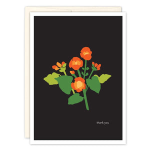 Orange Begonias on Black Thank You Card