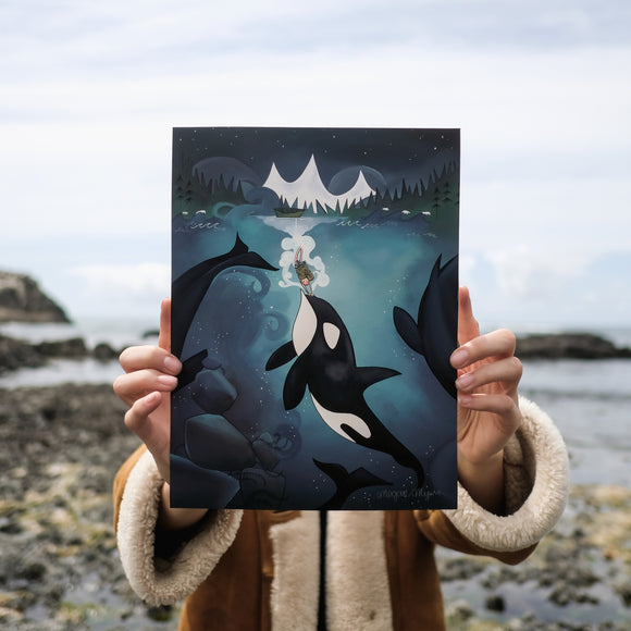 Orca Diving Girl (Design 52) Art Print