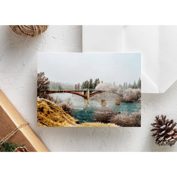 PNW Scenic Holiday Greeting Card - Winter Bridge
