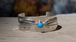 Turquoise Binding Four Feather Cuff Bracelet