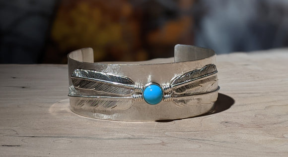 Turquoise Binding Four Feather Cuff Bracelet