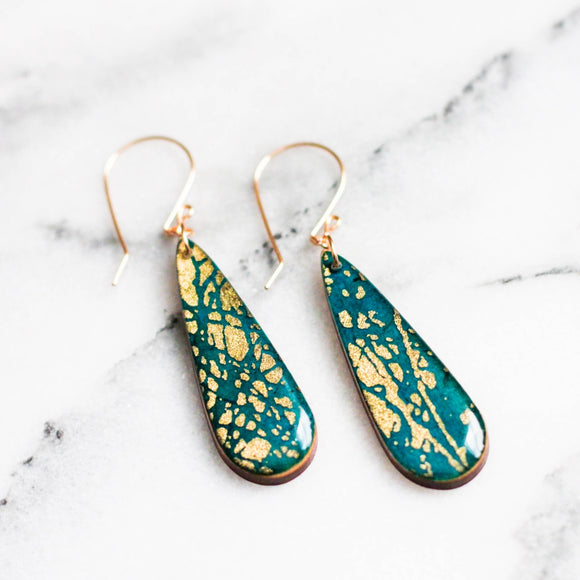Peacock Blue + Gold Teardrop Earrings