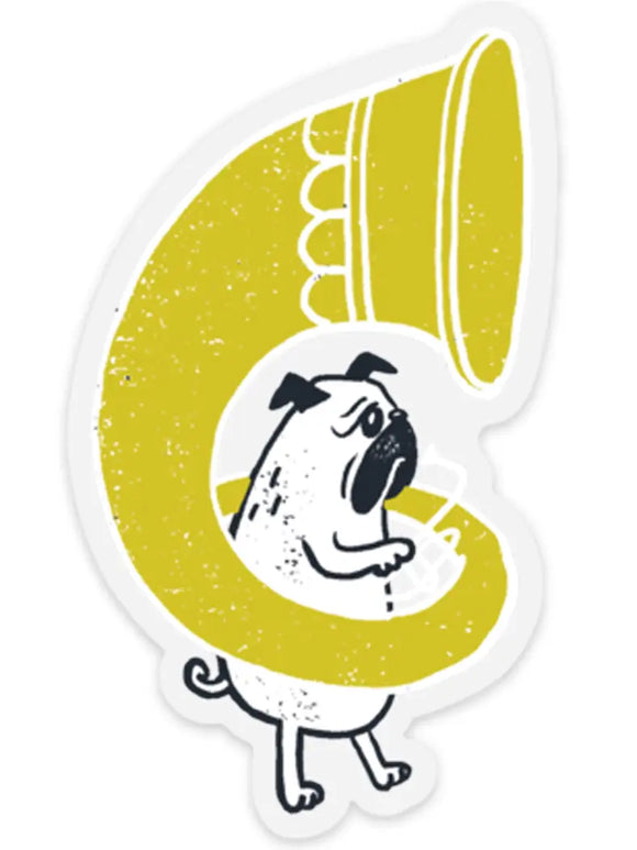 Pug with Tuba Sticker