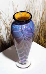Feathered Vase - Topaz/Blue/Yellow 11"
