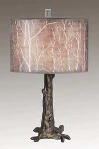 Bronze Tree Table Lamp with Large Drum Shade in Twigs
