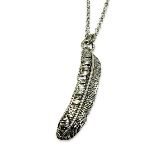 Raven Feather Necklace - Silver Plated White Bronze