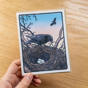 Raven at Nest Greeting Card