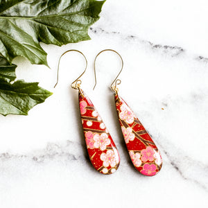 Red Cherry Blossom Teardrop Earrings