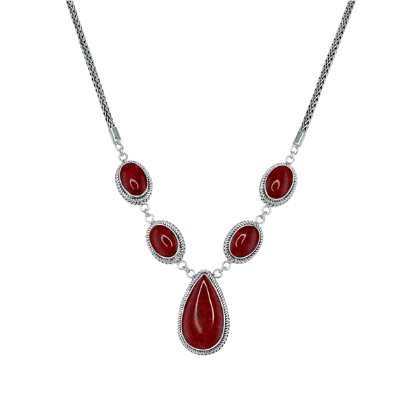 Red Coral Drop Bali-Style Necklace  Red