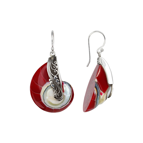 Red Nautilus Shell Earrings