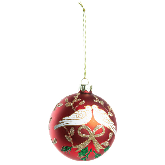 Red Turtle Doves Glass Ball Ornament