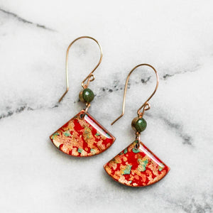 Red + Gold Flake Fan Earrings