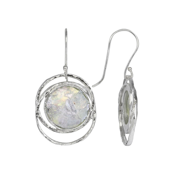 Roman Glass Round Drop Earrings with Sterling Surround