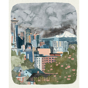 Seattle Night Skyline Print