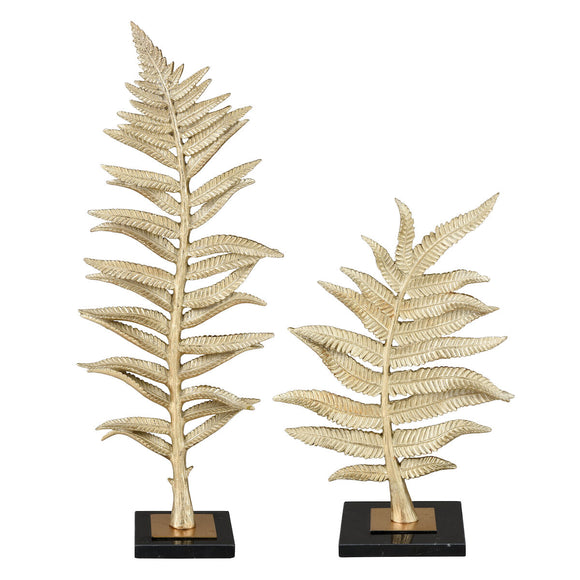 Set of 2 Gold Resin Decorative Tabletop Fern Sculptures