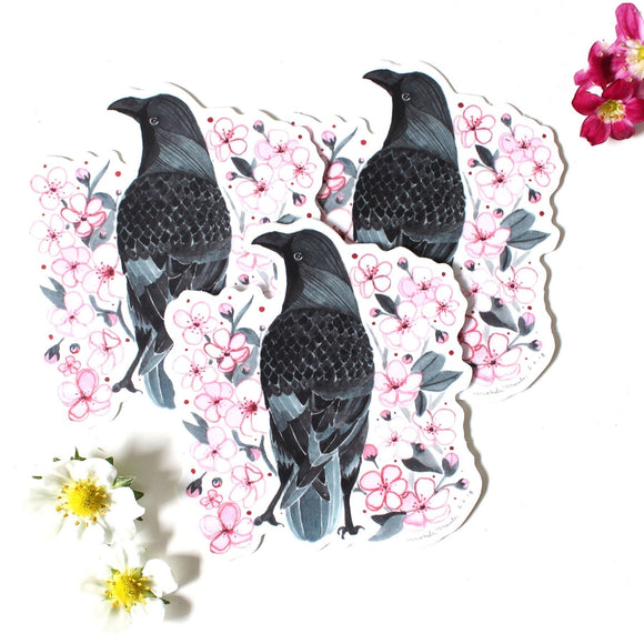 Set of 3 Crow & Blossoms Vinyl Stickers