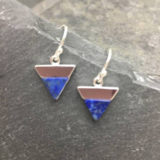 Silver Blue Triangle Earrings