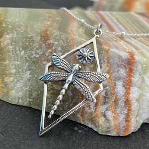 Silver Dragonfly With Star In Diamond Shape Necklace