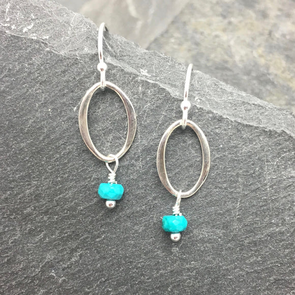 Silver Oval With Turquoise Earrings