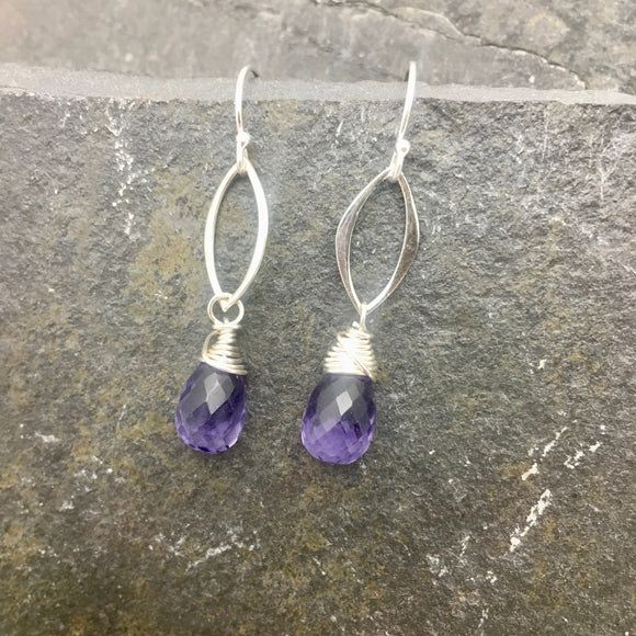 Silver Marquise With Tanzanite Quartz Earrings