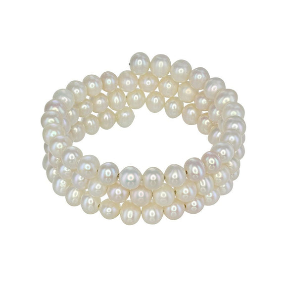 Stacked Freshwater Pearl Wrap Cuff  White / Pearl