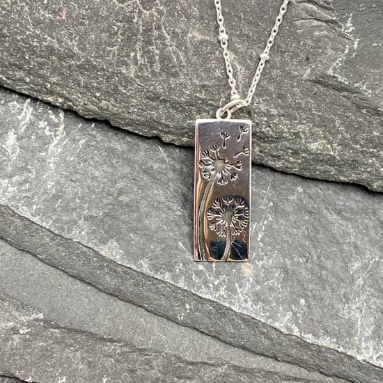 Sterling silver rectangle Dandelion necklace