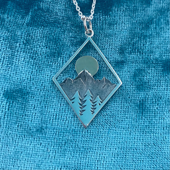 Mountain Sun Trees in Diamond Necklace | Sterling Silver