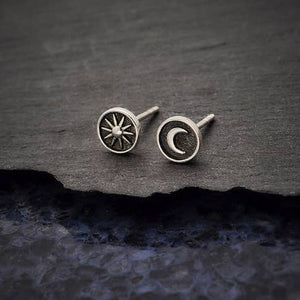 Sterling silver sun and moon post earrings