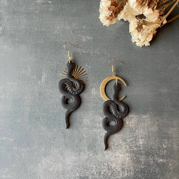 Sun Serpent Earrings, Snake Jewelry