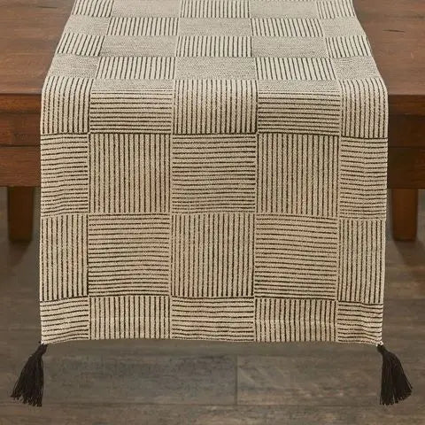 Black And Natural Block Table Linens