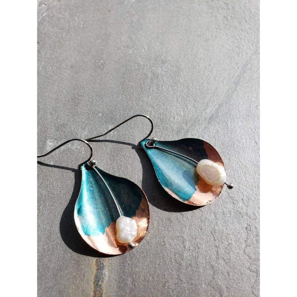 Copper Patina & Pearl Earrings