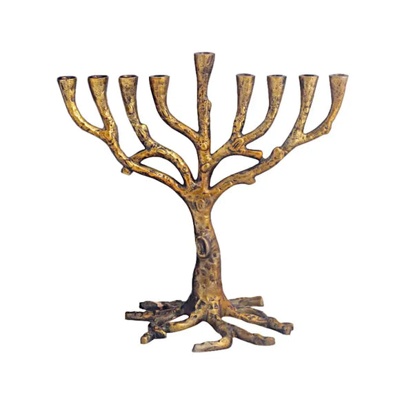 Tree of Life Menorah with Reusable Box - Rustic Gold