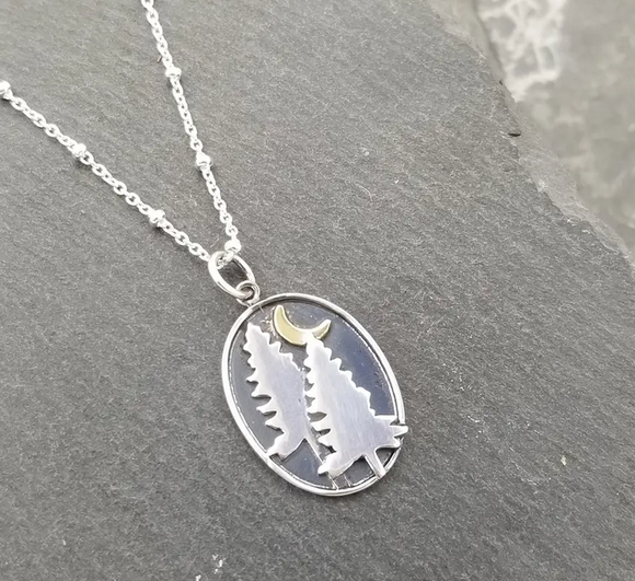 Trees and Moon black Pendant