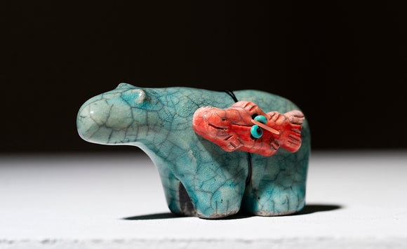 Turquoise Small Bear with Fish by 100 Horses
