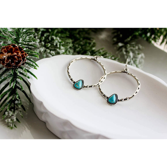 Turquoise Green Nugget Hoop Earrings