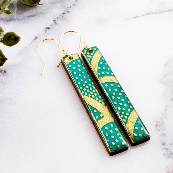 Turquoise + Gold Deco Bar Earrings