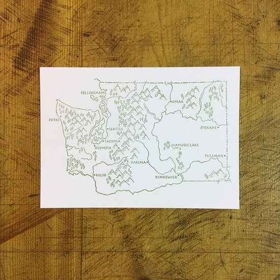 Washington State Illustrated Map Letterpress Postcard