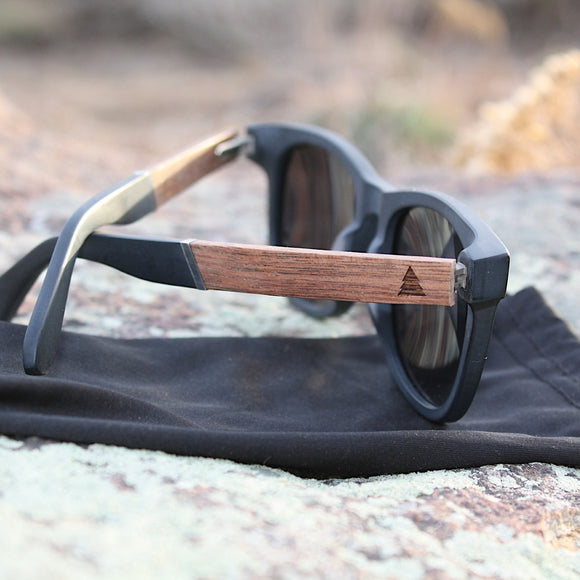 Classic Wanderer Acetate Frame Sunglasses w/ Real Wood Inlay