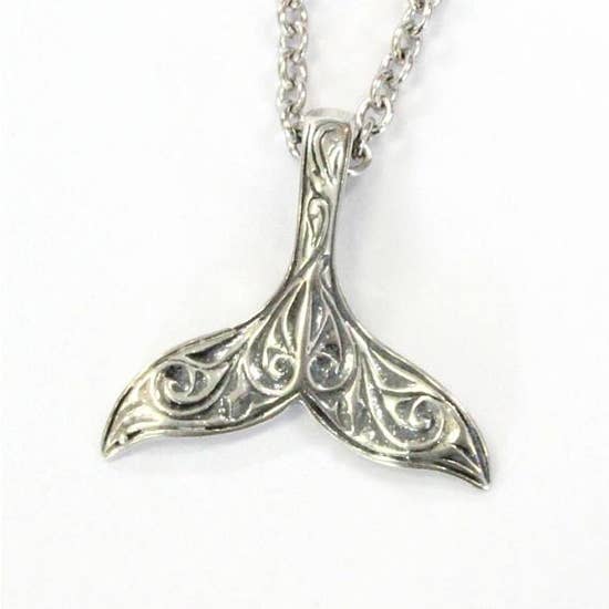 Engraved Whale Fluke Necklace Sterling Silver
