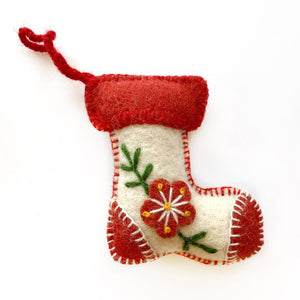 White Stocking Embroidered Wool Ornament