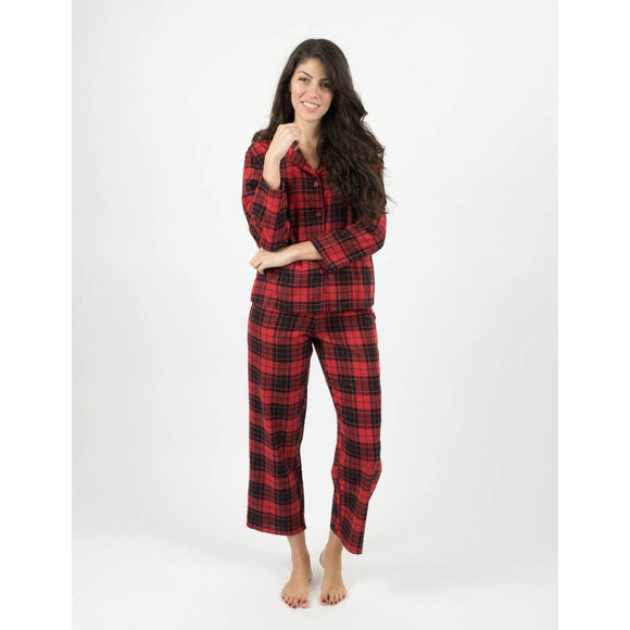 Women's Flannel Plaid Print Pajamas - Red/Black
