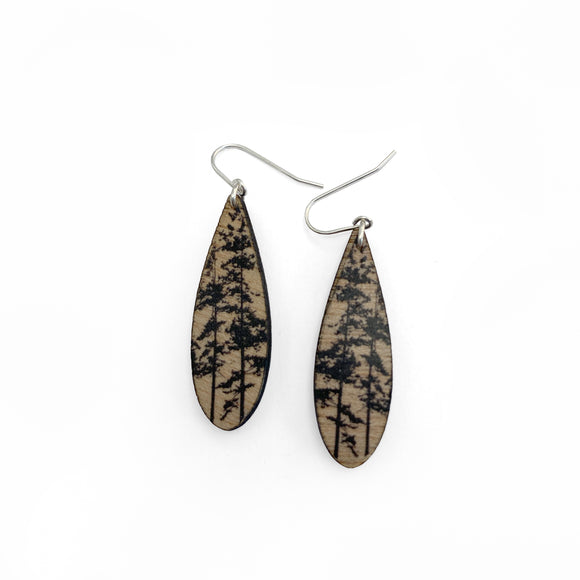 Wood Drip Forest Earrings Light Mahogany Sterling Silver Fishhooks